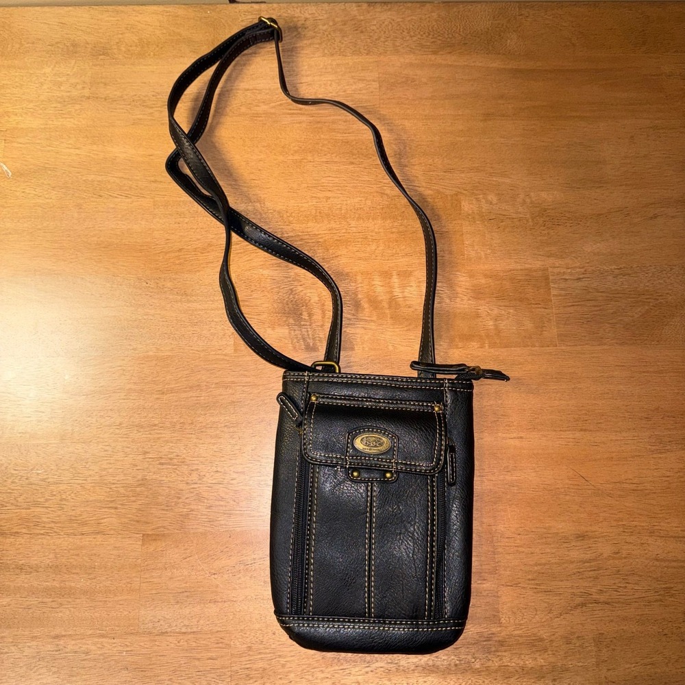 B.O.C. Born Concept Black Crossbody Organizer Bag Built-in Wallet Travel Purse
